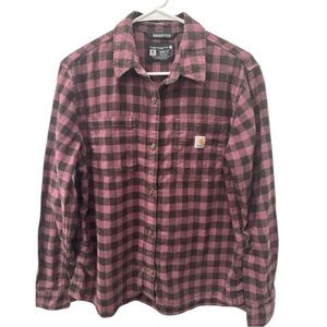 Carhartt Pink Plaid Flannel Shirt Rugged Flex Loose Fit M 8/10